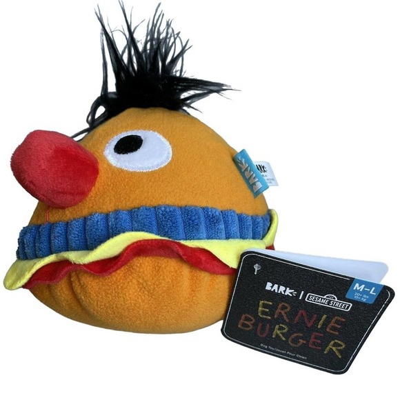 Bark Box Ernie Burger Sesame Street Dog Chew Toy Plush Squeaker Barkbox Gift - Picture 3 of 6